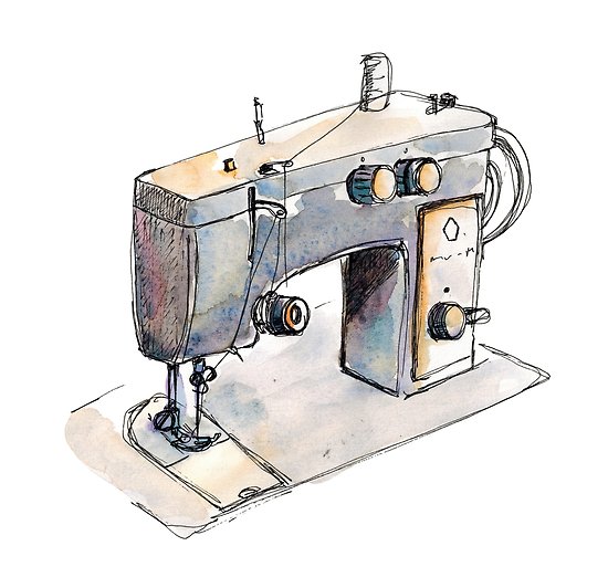 550x532 Watercolor Sketch Sewing Machine Posters By Fuzzylogickate - Sewing Machine Watercolor