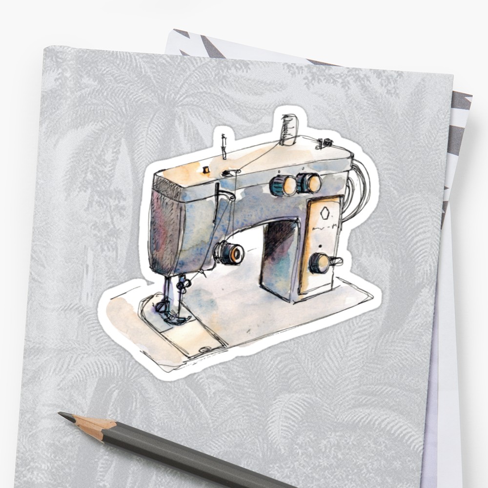 1000x1000 Watercolor Sketch Sewing Machine Stickers By Fuzzylogickate - Sewing Machine Watercolor