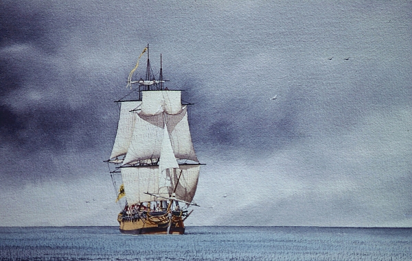 600x381 Imperial Eagle In Calm Sea - Ship Watercolor