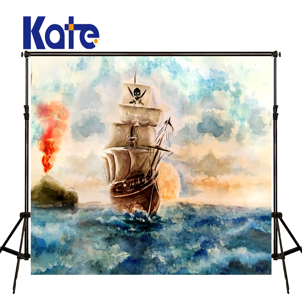 1000x1000 Kate 5x7ft Kids Pirate Ship Theme Background Scene Sea Watercolor - Ship Watercolor