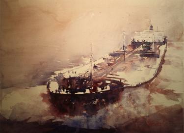 375x271 Original Documentary Ship Watercolor Paintings For Sale Saatchi Art - Ship Watercolor