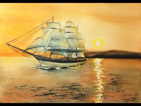480x360 Watercolor Clipper Ship Painting Demonstration - Ship Watercolor
