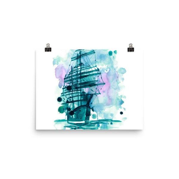 600x600 Watercolor Ship Poster Hutsylife - Ship Watercolor