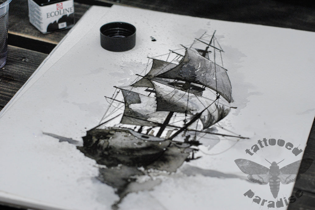 1024x685 Ship Watercolor By Dopeindulgence - Ship Watercolor