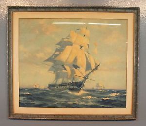 300x259 Gordon Grant 1927 Ship Watercolor Painting Print 16x 20 Ebay - Ship Watercolor