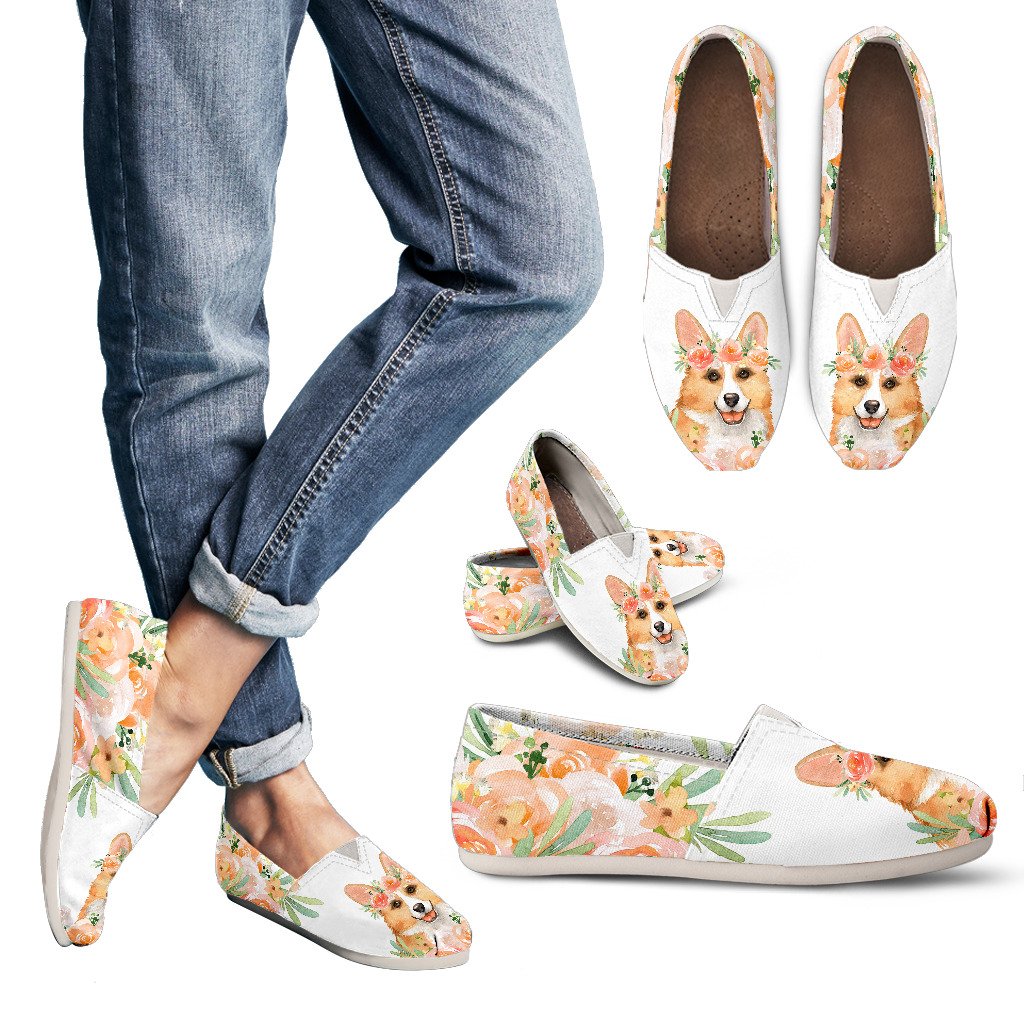 1024x1024 Watercolor Corgi Flower Casual Shoes - Shoes Watercolor