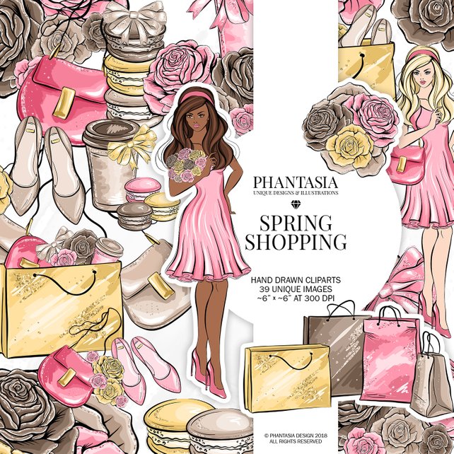 642x642 Shopping Watercolor Cliparts Spring Clipart Fashion Clipart Etsy - Shopping Watercolor