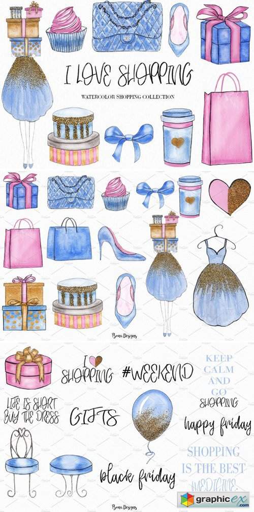500x1009 Watercolor Fashion Shopping Clipart Free Download Vector Stock - Shopping Watercolor