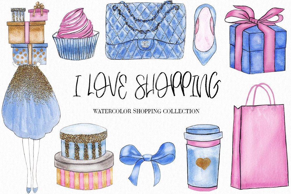 997x665 Watercolor Fashion Shopping Clipart - Shopping Watercolor