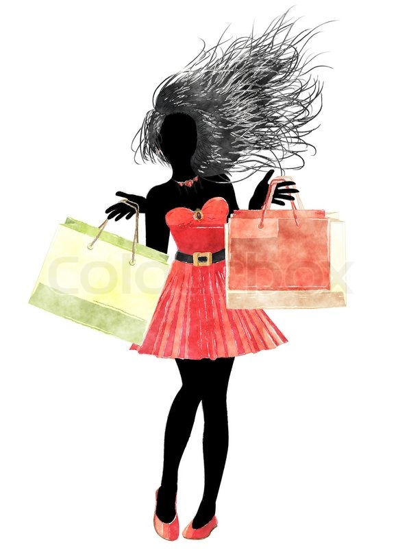 600x800 Watercolor Shopping Girl Silhouette Stock Photo Colourbox - Shopping Watercolor