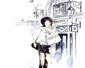 340x270 Audrey Hepburn Portrait Fashion Watercolor Painting Fashion - Shopping Watercolor