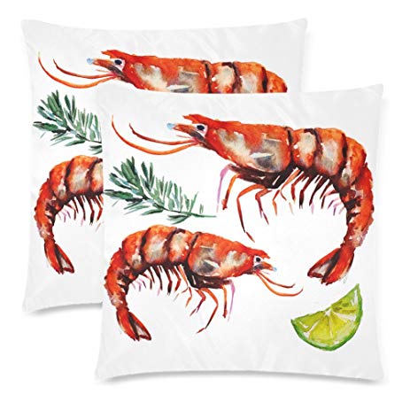 463x463 Interestprint Watercolor Shrimp Lobster Pillow Case - Shrimp Watercolor
