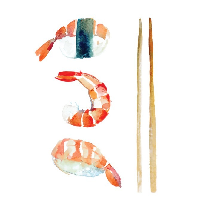 700x700 Watercolor Set Of Sushi With Shrimp. Wall Decal We - Shrimp Watercolor