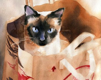 340x270 Siamese Cat Art Print Of My Watercolor Painting Seal Point Etsy - Siamese Cat Watercolor