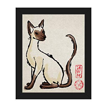 355x355 Sumi E Siamese Cat Watercolor Painting On Paper - Siamese Cat Watercolor