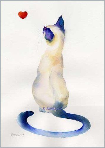 356x504 Siamese Cat Watercolor Painting By Sheila Gill Would Make Good - Siamese Cat Watercolor