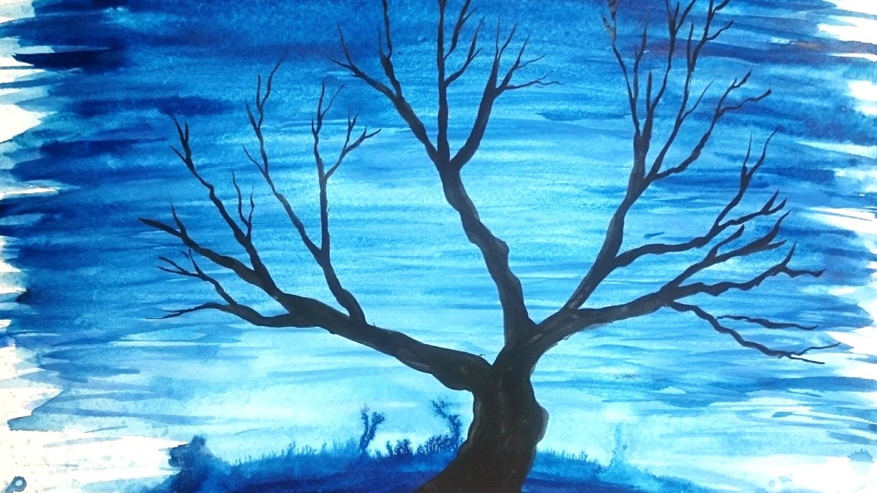 1280x720 Winter Tree (Silhouette) Painting - Siamese Cat Watercolor