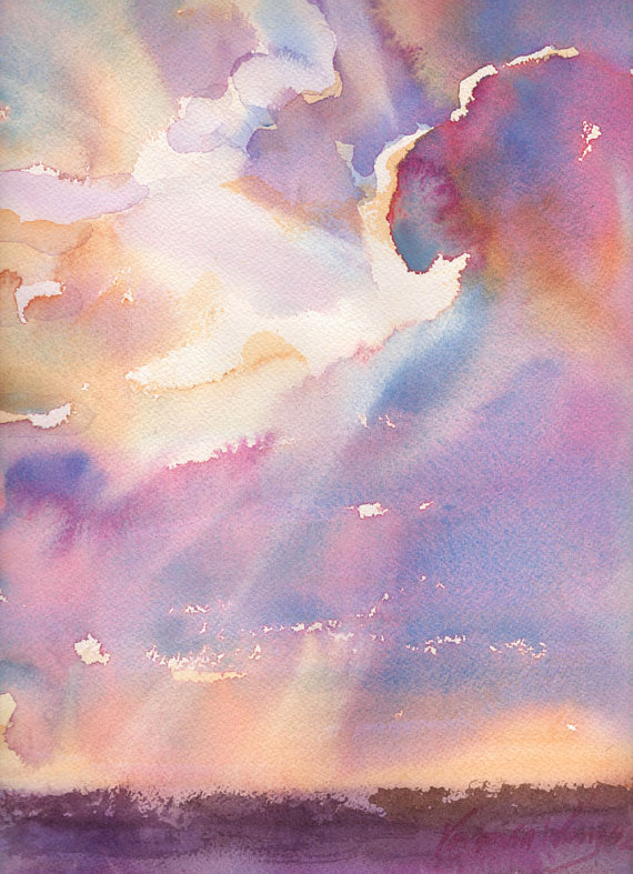 570x787 Silver Lining Cloudy Sunset Watercolor - Silver Watercolor