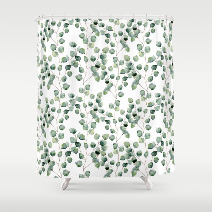 700x700 Watercolor Eucalyptus Silver Dollar Shower Curtain By Y Derbi - Silver Watercolor
