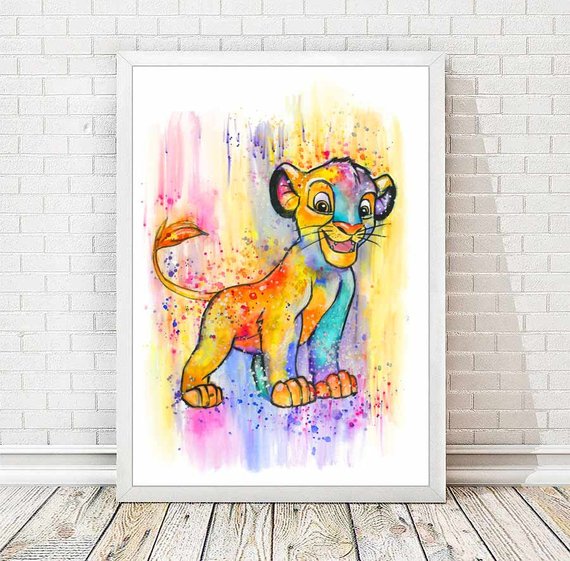 570x561 Simba Watercolor Abstract Print Disney Poster The Lion King Etsy - Simba Watercolor