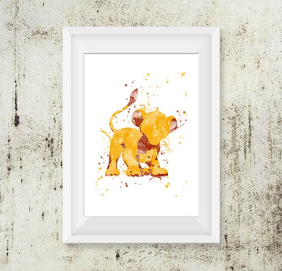 570x549 Disney Lion King Simba Watercolor Art Poster Print Home Art - Simba Watercolor