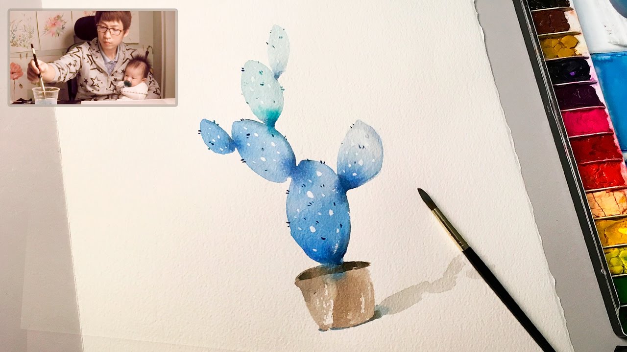 1280x720 Lvl1] Easy Simple Cactus Painting For Beginners - Simple Watercolor