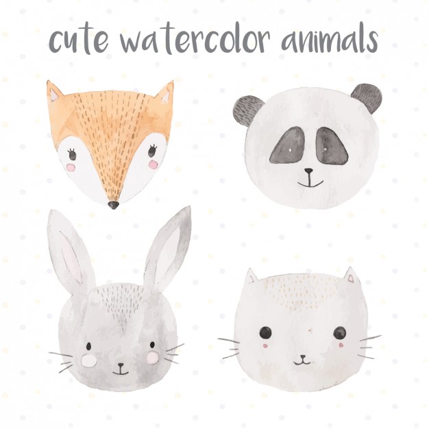 626x626 Cute Watercolor Animals Vector Free Download - Simple Watercolor Animals