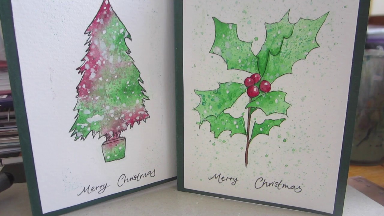 1280x720 Tutorial ~ How To Make 2 Simple Watercolour Xmas Cards! - Simple Watercolor Christmas Cards