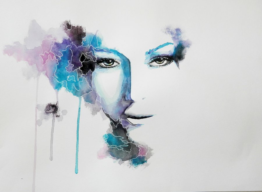 900x660 Watercolor Surrealistic Eyes Portrait By Irsart - Simple Watercolor Face