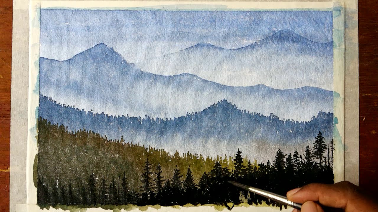 1280x720 How To Draw A Mountain Landscape With Watercolors - Simple Watercolor Mountains