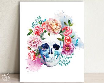 340x270 Skull Flower - Skeleton Watercolor