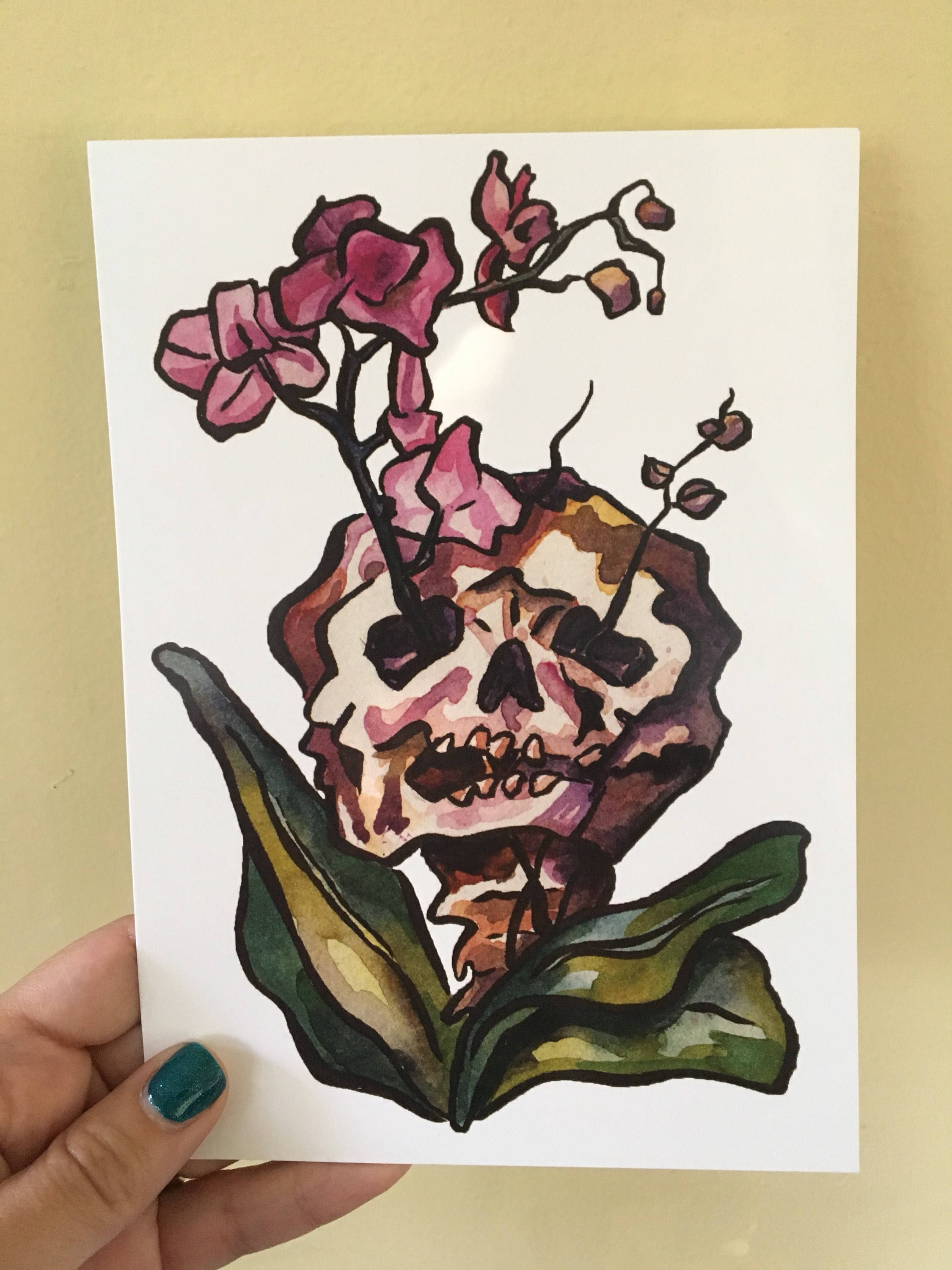 2250x3000 Skull And Orchid Art - Skeleton Watercolor
