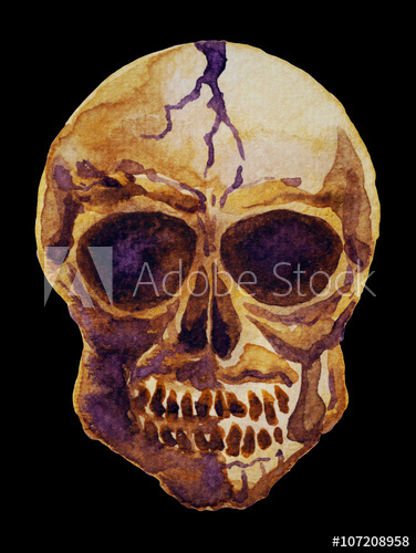 376x500 Human Skull Skeleton Watercolor Painting, Abstract Grunge Art - Skeleton Watercolor