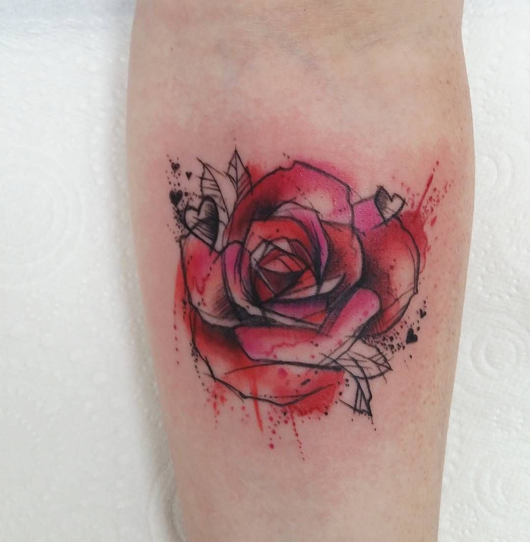 1080x1105 Nice Little Rose To Start My Morning - Sketch Watercolor Tattoo
