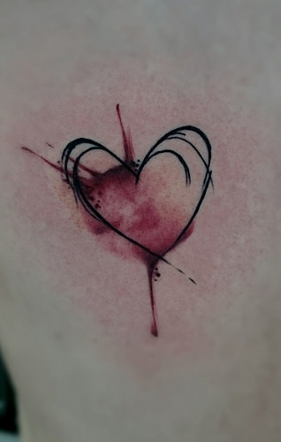 318x500 Watercolor Tattoo Heart Love Sketch - Sketch Watercolor Tattoo