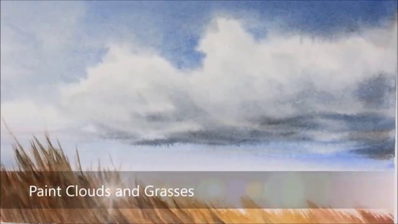 1280x720 How To Paint Clouds. Sky And Swaying Grass In Watercolor. Simple - Sky Painting Watercolor