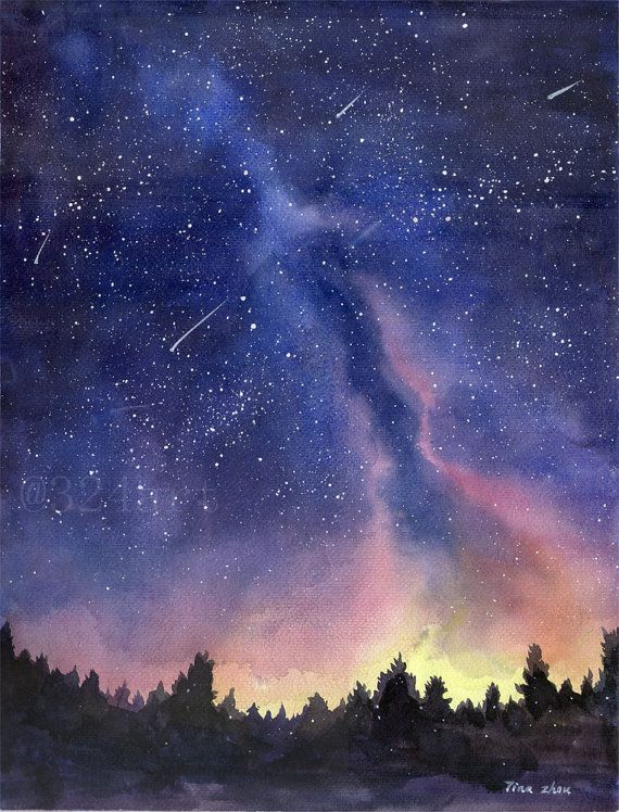 570x748 Watercolor Painting Print, Starry Sky Print, Starry Night Painting - Sky Painting Watercolor