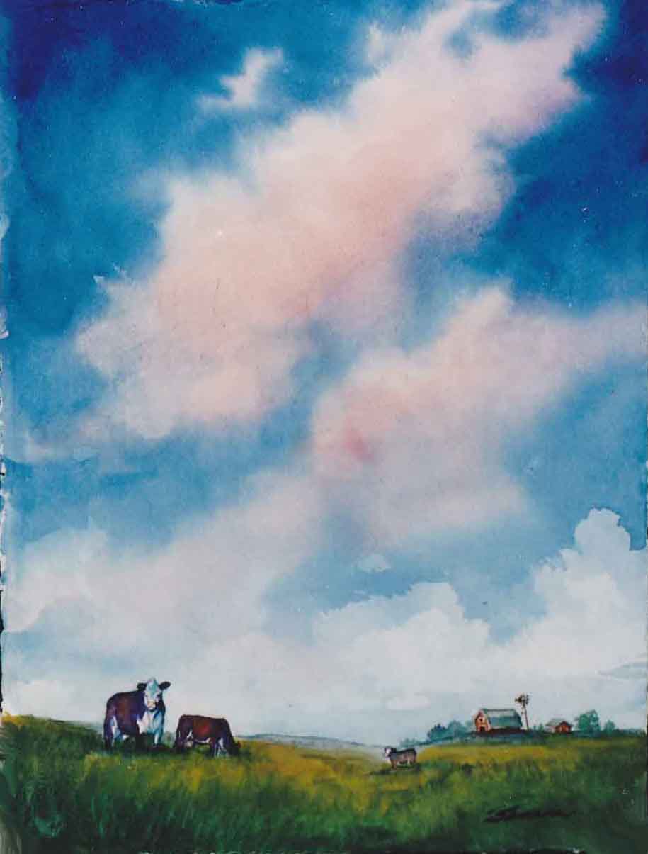 915x1205 Big Sky Country Ls 297 Original Prairie Landscape Watercolor - Sky Painting Watercolor