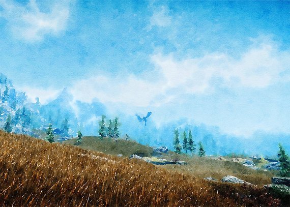570x407 Skyrim Game Art Digital Poster Watercolor Poster Walle Etsy - Skyrim Watercolor