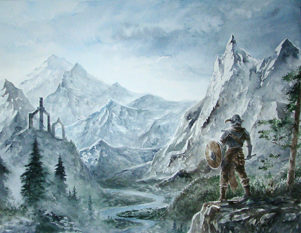 1017x786 Skyrim Watercolour Commission By Entar0178 - Skyrim Watercolor