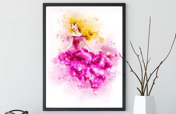 570x372 Disney Princess Aurora Sleeping Beauty Watercolor Poster Print Etsy - Sleeping Beauty Watercolor