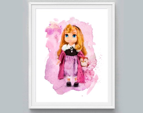 570x448 Princess Print Sleeping Beauty Watercolor Baby Aurora Etsy - Sleeping Beauty Watercolor
