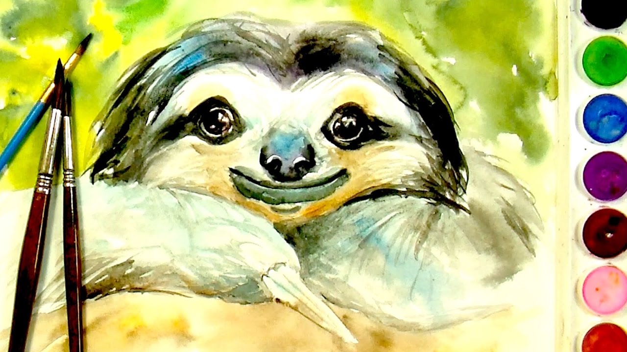 1280x720 How To Paint And Colour A Cute Sloth - Sloth Watercolor
