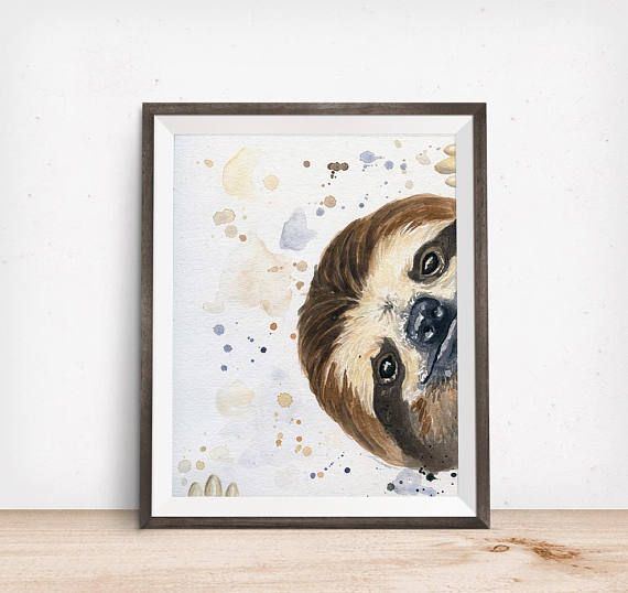 570x538 Sloth Art Sloth Painting Watercolor Sloth Adorable Sloth My - Sloth Watercolor