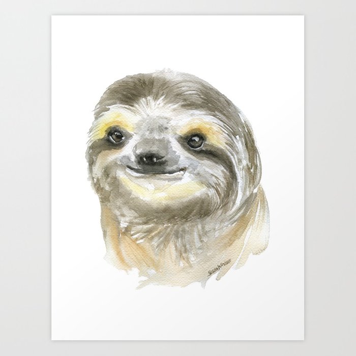 700x700 Sloth Face Watercolor Painting Animal Art Art Print By - Sloth Watercolor