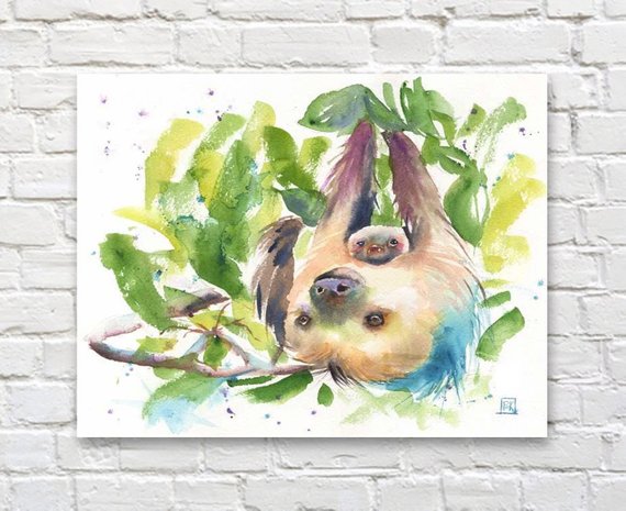570x465 Sloth Watercolor Print Canvas Poster Sloths Sloth Art Etsy - Sloth Watercolor