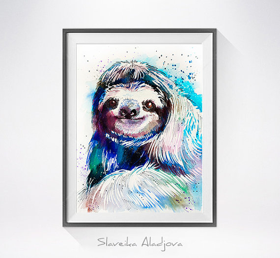 570x525 Sloth Watercolor Painting Print - Sloth Watercolor