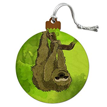 355x355 Sloth Watercolor Wood Christmas Tree Holiday Ornament - Sloth Watercolor