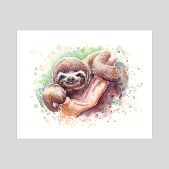 540x540 Baby Sloth Watercolor Art, An Art Print By Olga Shvartsur - Sloth Watercolor