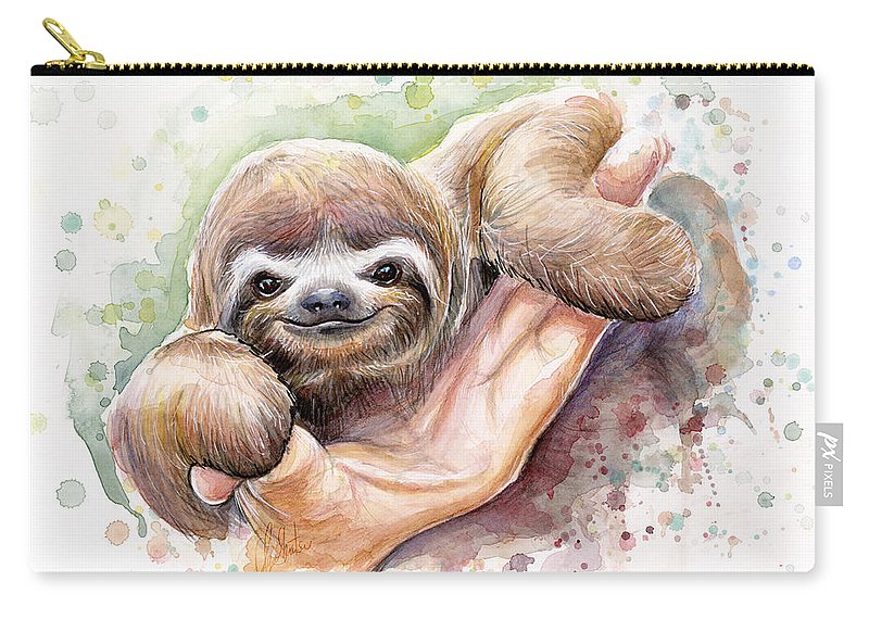 800x570 Baby Sloth Watercolor Carry All Pouch For Sale By Olga Shvartsur - Sloth Watercolor